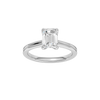 Emerald-cut diamond engagement ring with a plain band and solitaire setting.