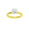 Round-cut diamond engagement ring with a plain band and solitaire setting.