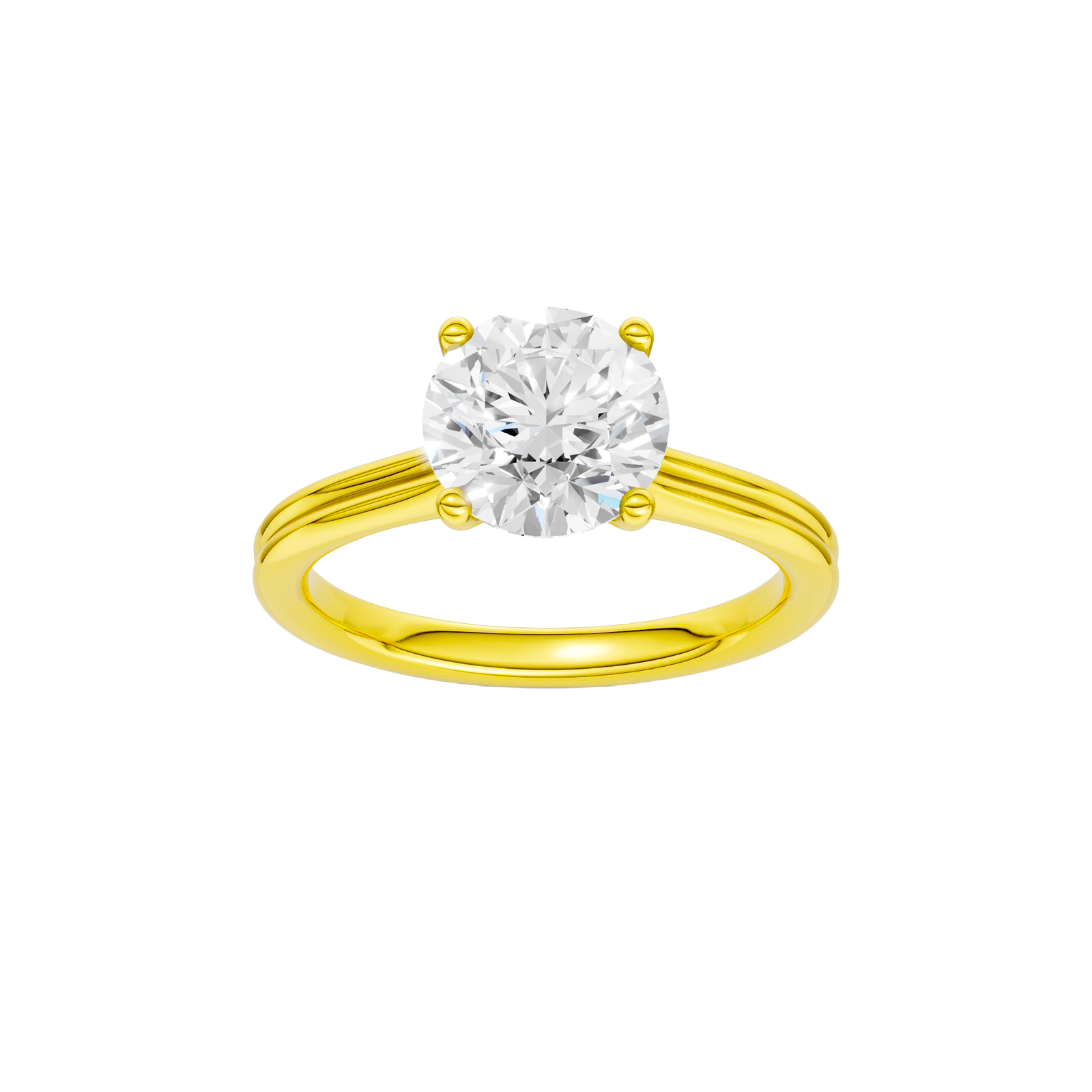 Round-cut diamond engagement ring with a plain band and solitaire setting.