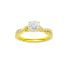 Round-cut diamond engagement ring in 14k yellow gold with a prong-set diamond band and twist setting