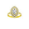 Marquise-cut diamond engagement ring with a channel-set diamond band and double-halo setting.