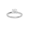 Round-cut diamond engagement ring with a plain band and solitaire setting.