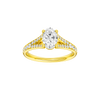 Oval-cut diamond engagement ring with a channel-set diamond band and solitaire setting.
