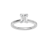 Emerald-cut diamond engagement ring with a plain band and solitaire setting.