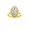 Marquise-cut diamond engagement ring with a channel-set diamond band and double-halo setting.