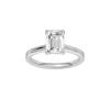 Emerald-cut diamond engagement ring with a plain band and solitaire setting.