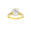 Oval-cut diamond engagement ring with a channel-set diamond band and solitaire setting.