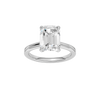 Emerald-cut diamond engagement ring with a plain band and solitaire setting.