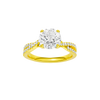 Round-cut diamond engagement ring in 14k yellow gold with a prong-set diamond band and twist setting