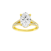 Oval-cut diamond engagement ring with a channel-set diamond band and solitaire setting.