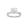 Round-cut diamond engagement ring in 14k white gold with a prong-set diamond band and twist setting