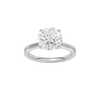 Round-cut diamond engagement ring with a plain band and solitaire setting.