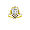 Marquise-cut diamond engagement ring with a prong-set diamond band and double-halo setting.
