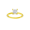 Princess-cut diamond engagement ring with a plain band and hidden-halo setting.
