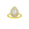 Pear-cut diamond engagement ring with a plain band and double-halo setting.