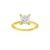 Princess-cut diamond engagement ring with a plain band and hidden-halo setting.