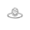 Oval-cut diamond engagement ring with a prong-set diamond band and halo setting.