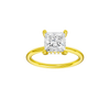 Princess-cut diamond engagement ring with a plain band and hidden-halo setting.