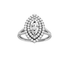 Marquise-cut diamond engagement ring with a prong-set diamond band and double-halo setting.