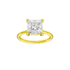 Princess-cut diamond engagement ring with a plain band and hidden-halo setting.