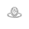 Oval-cut diamond engagement ring with a prong-set diamond band and halo setting.