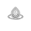 Pear-cut diamond engagement ring with a plain band and double-halo setting.