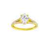 Oval-cut diamond engagement ring with a prong-set diamond band and solitaire setting.