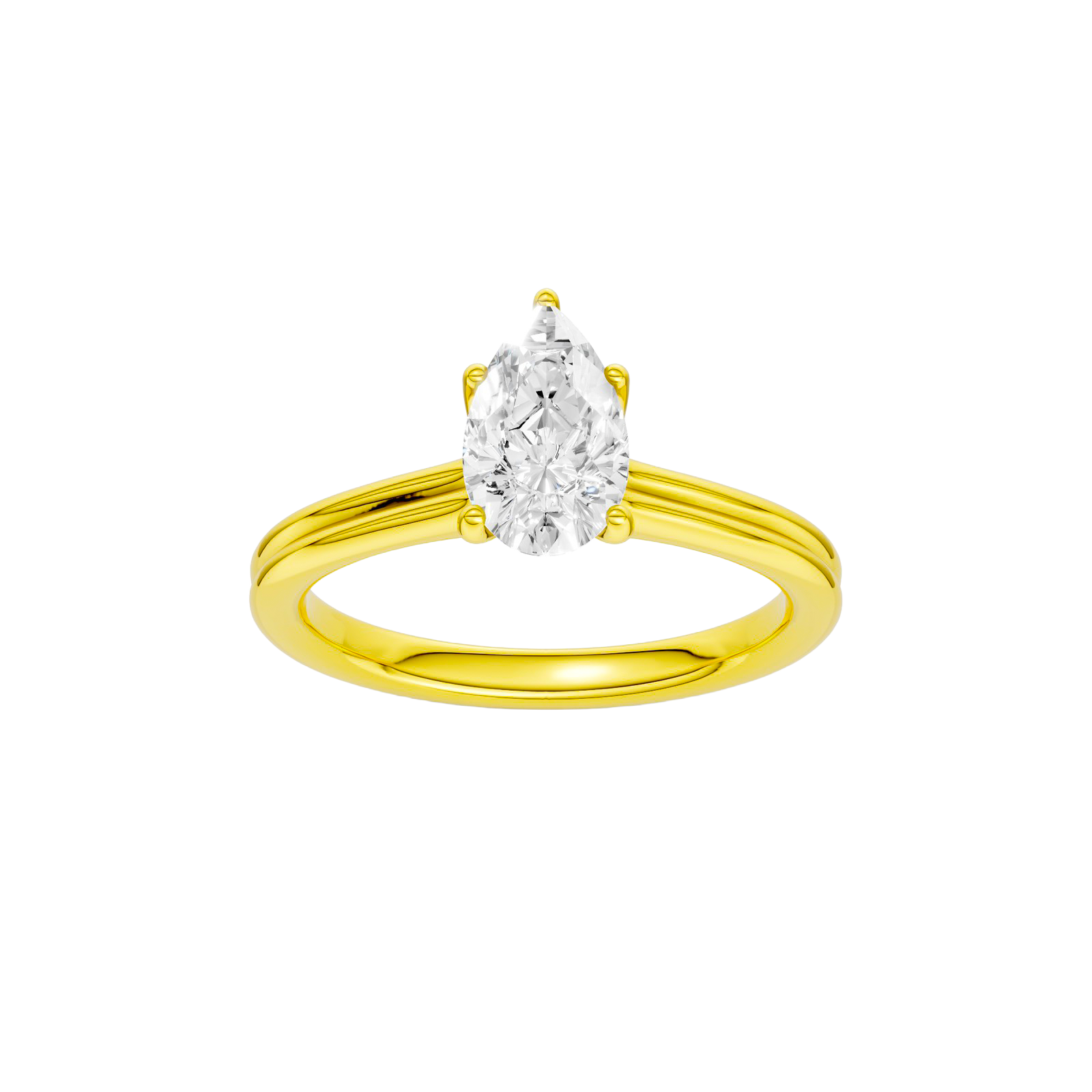 Pear-cut diamond engagement ring with a plain band and solitaire setting.