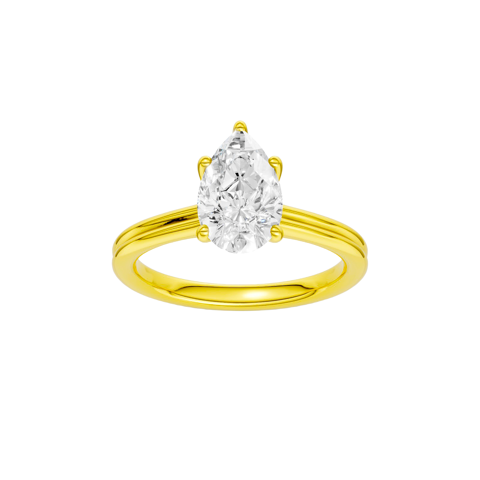 Pear-cut diamond engagement ring with a plain band and solitaire setting.
