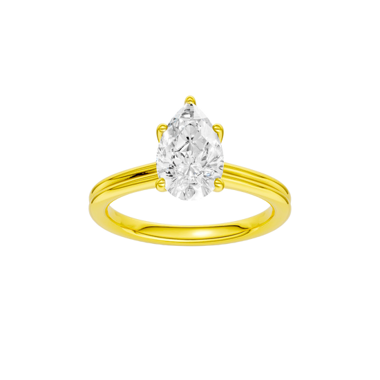 Pear-cut diamond engagement ring with a plain band and solitaire setting.