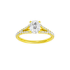 Elongated cushion-cut diamond engagement ring with a prong-set diamond band and solitaire setting.
