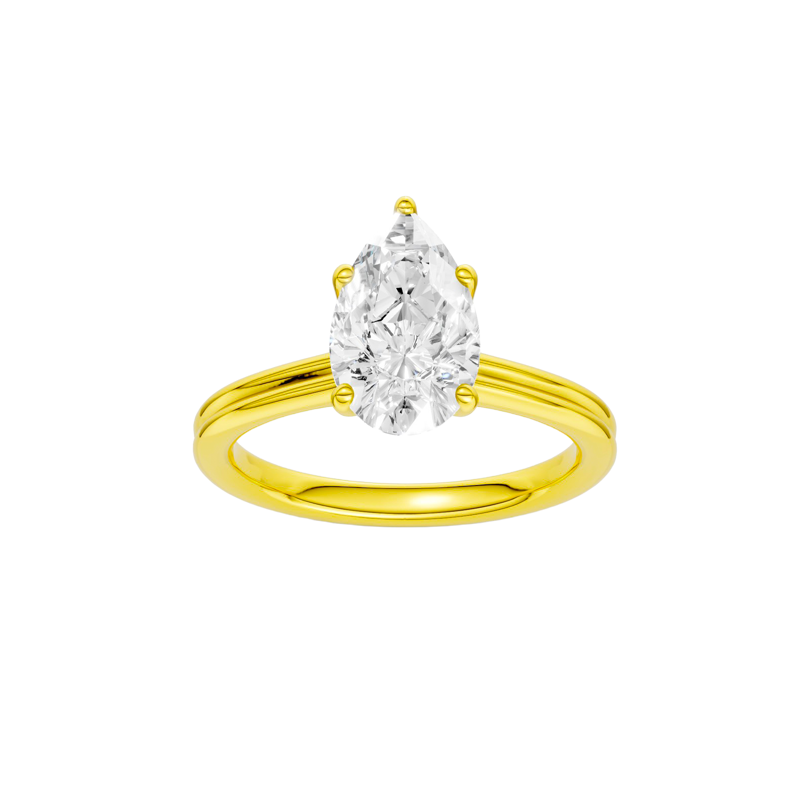 Pear-cut diamond engagement ring with a plain band and solitaire setting.