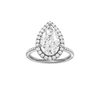 Pear-cut diamond engagement ring with a pavé-set diamond band and halo setting.