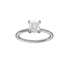Princess-cut diamond engagement ring with a plain band and hidden-halo setting.