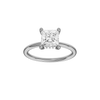 Princess-cut diamond engagement ring with a plain band and hidden-halo setting.