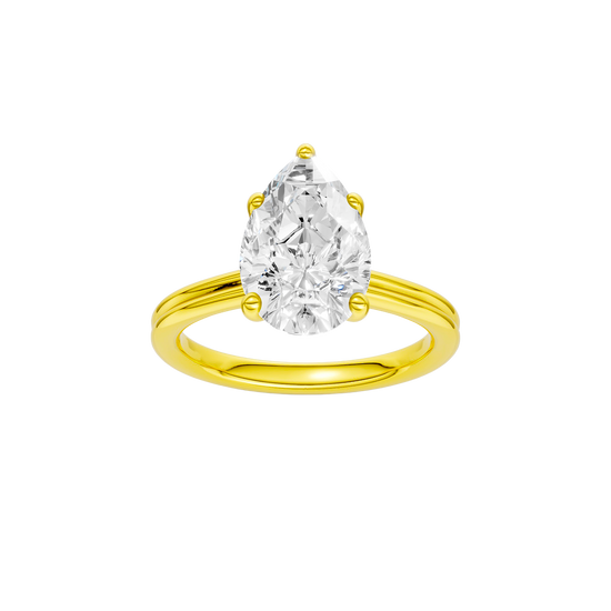 Pear-cut diamond engagement ring with a plain band and solitaire setting.