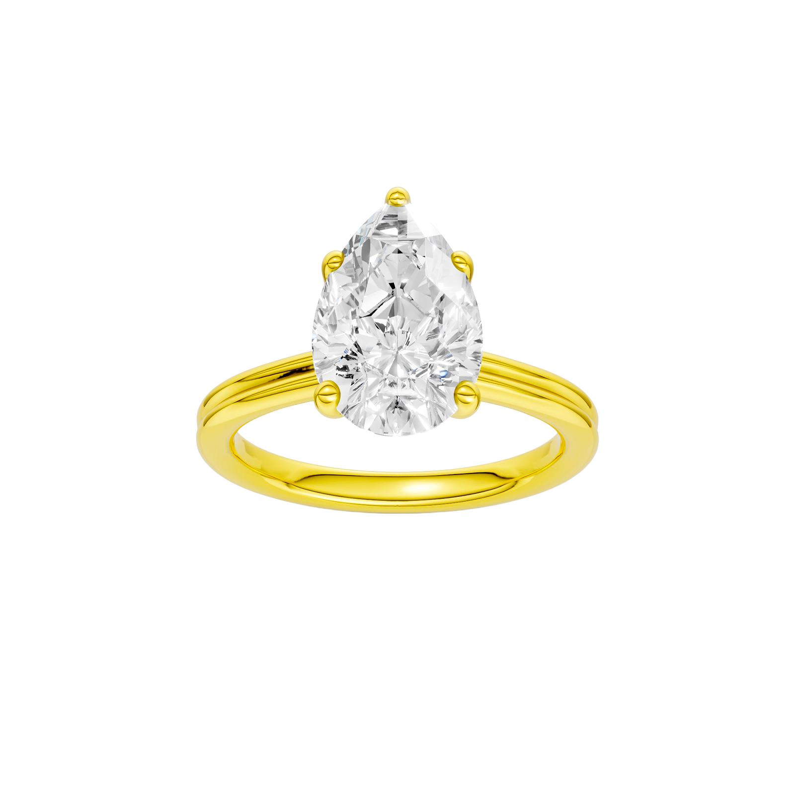 Pear-cut diamond engagement ring with a plain band and solitaire setting.