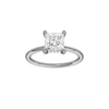 Princess-cut diamond engagement ring with a plain band and hidden-halo setting.