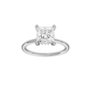 Princess-cut diamond engagement ring with a plain band and hidden-halo setting.