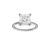 Princess-cut diamond engagement ring with a plain band and hidden-halo setting.