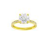 Round-cut diamond engagement ring with a channel-set diamond band and solitaire setting.