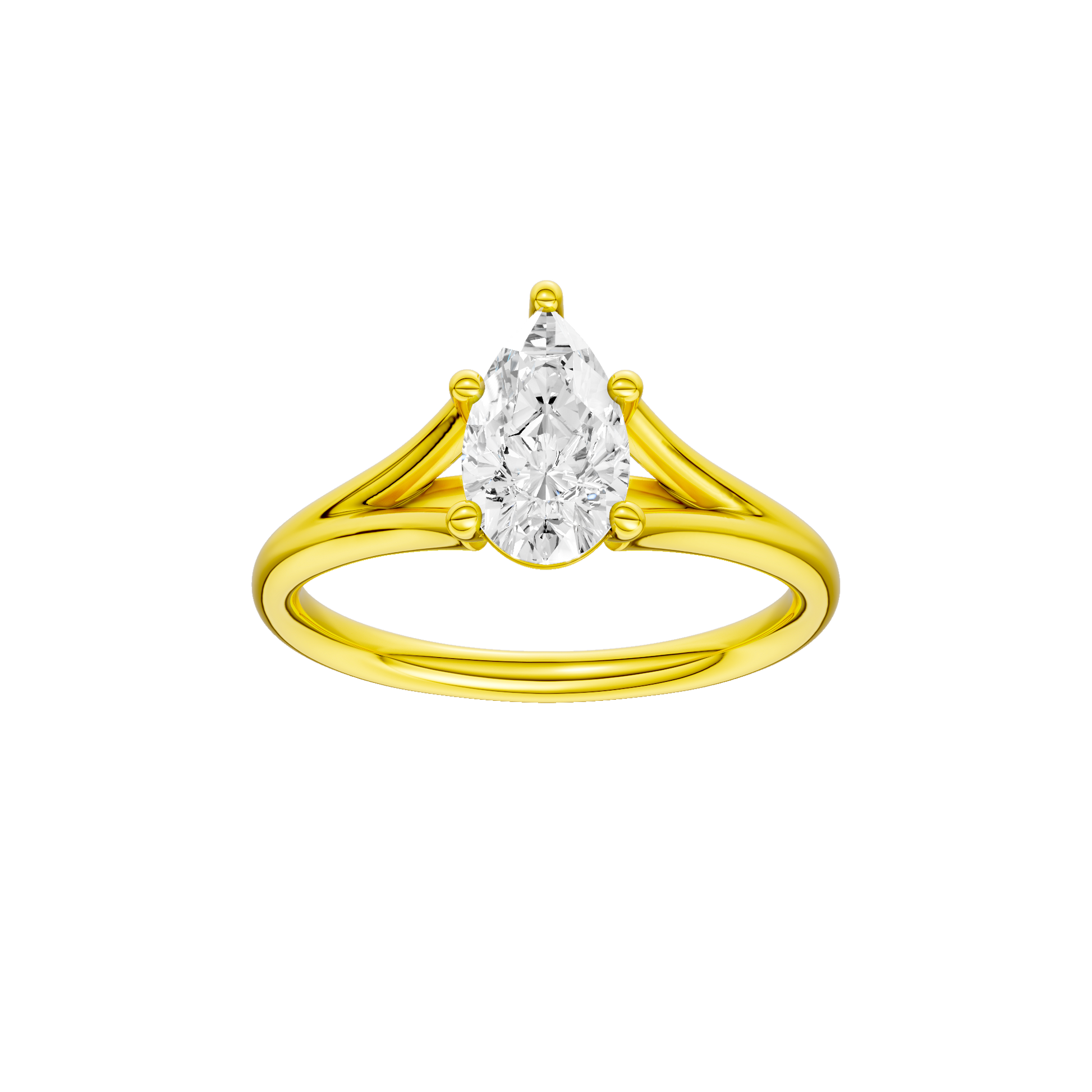 Pear-cut diamond engagement ring with a plain band and solitaire setting.