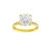 Round-cut diamond engagement ring with a channel-set diamond band and solitaire setting.