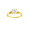Round-cut diamond engagement ring with a plain band and hidden-halo setting.