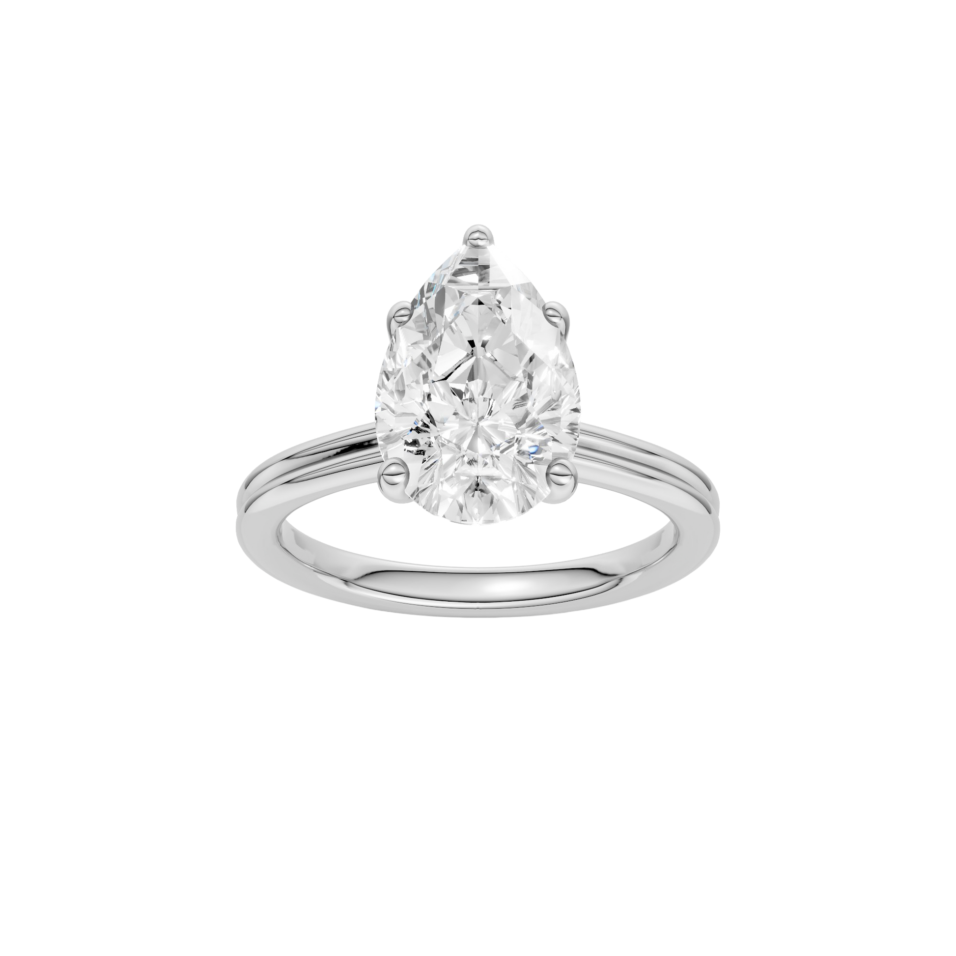 Pear-cut diamond engagement ring with a plain band and solitaire setting.
