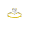 Oval-cut diamond engagement ring with a pavé-set diamond band and solitaire setting.