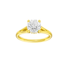 Round-cut diamond engagement ring with a plain band and hidden-halo setting.