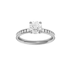 Round-cut diamond engagement ring with a channel-set diamond band and solitaire setting.