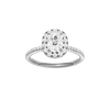 Elongated cushion-cut diamond engagement ring with a pavé-set diamond band and halo setting.
