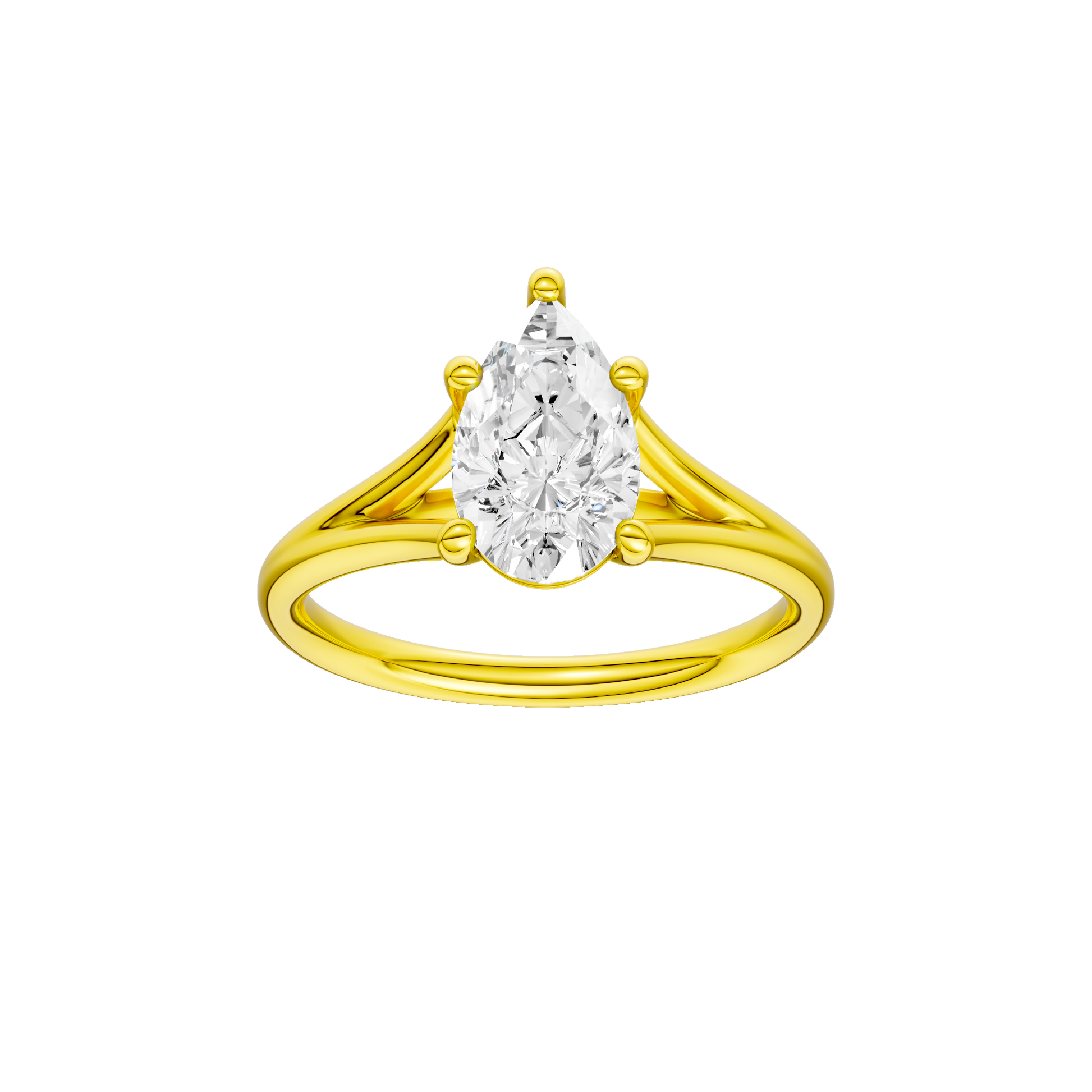 Pear-cut diamond engagement ring with a plain band and solitaire setting.